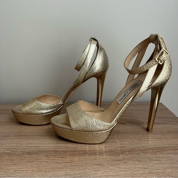 Jimmy Choo Kayden Gold Patent Platform Stiletto Heels - Picture 3 of 16